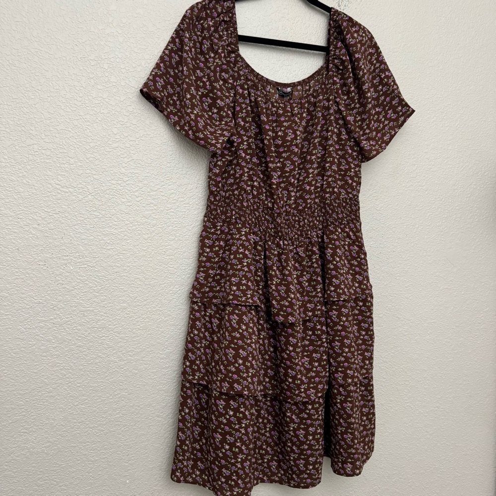 Pretty Garden Brown Floral Boho Swing Tiered Ruffle Summer Dress Size XL NWT - Picture 6 of 13
